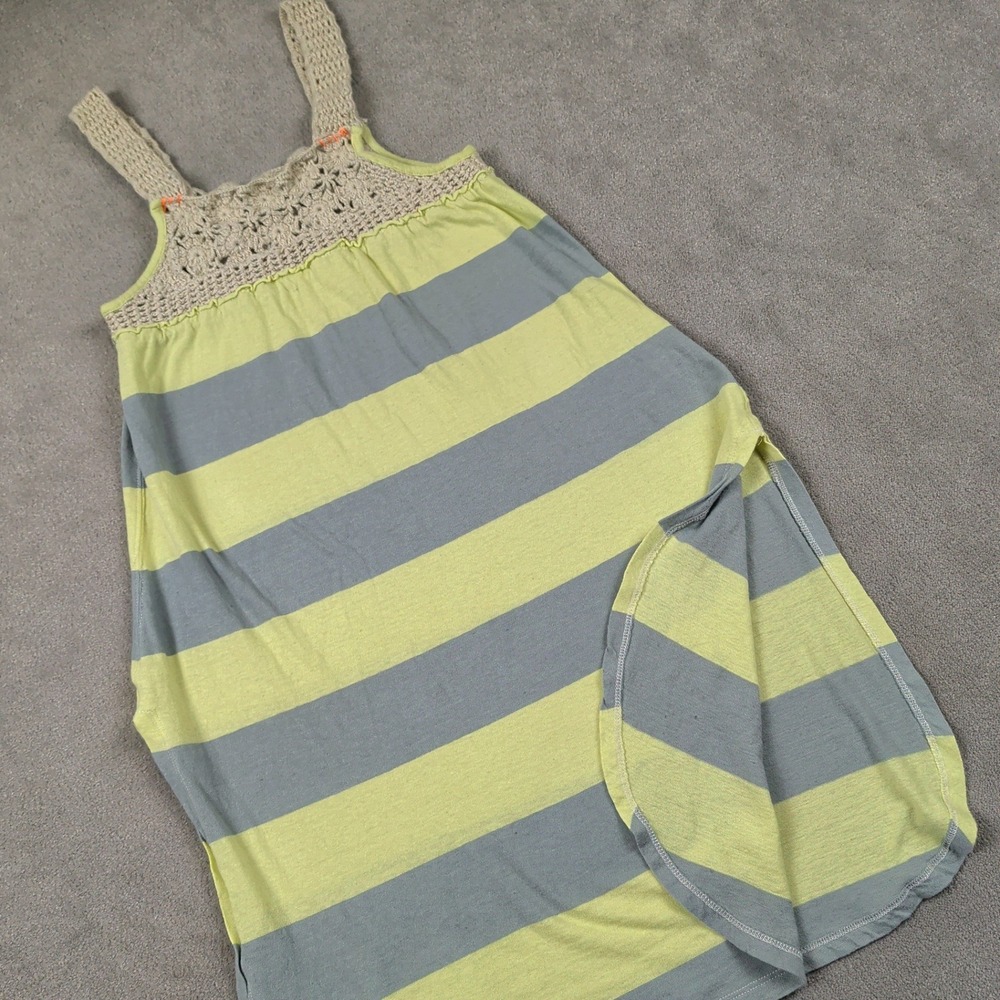 We The Free Free People XS Womens Lime Green Grey Striped Crochet Tank Top Dress